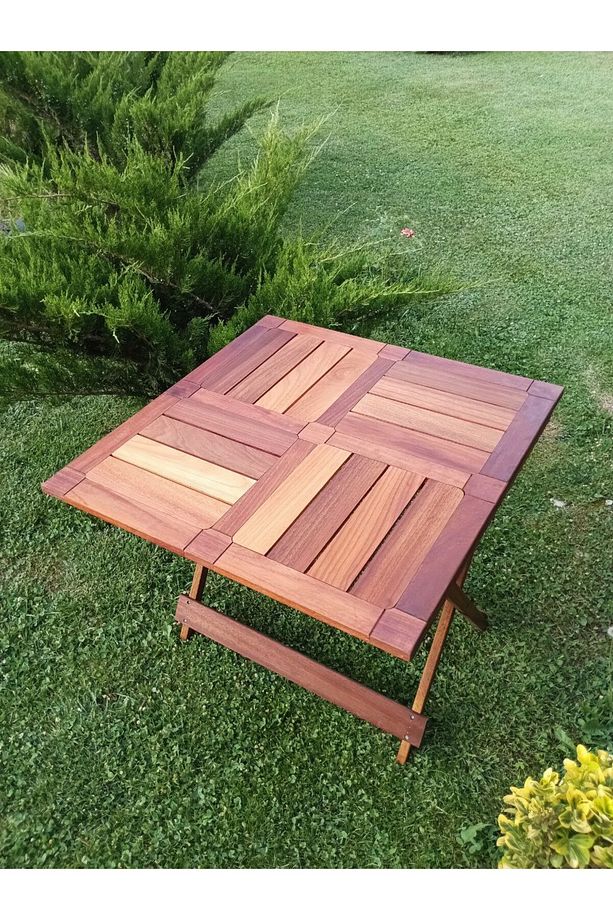 Ahşap İroko Katlanır Rustik 80x80 Mini Yemek Masası - 4