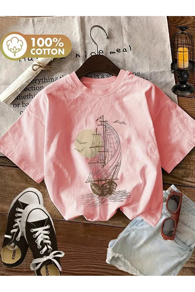 Sailing Ship Forever Journey Printed Women's Cotton T-Shirt