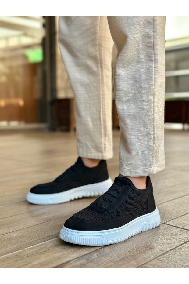 Ba0911 Special Knitted Knitwear Leather Powder Detailed Black Casual Sports Shoes