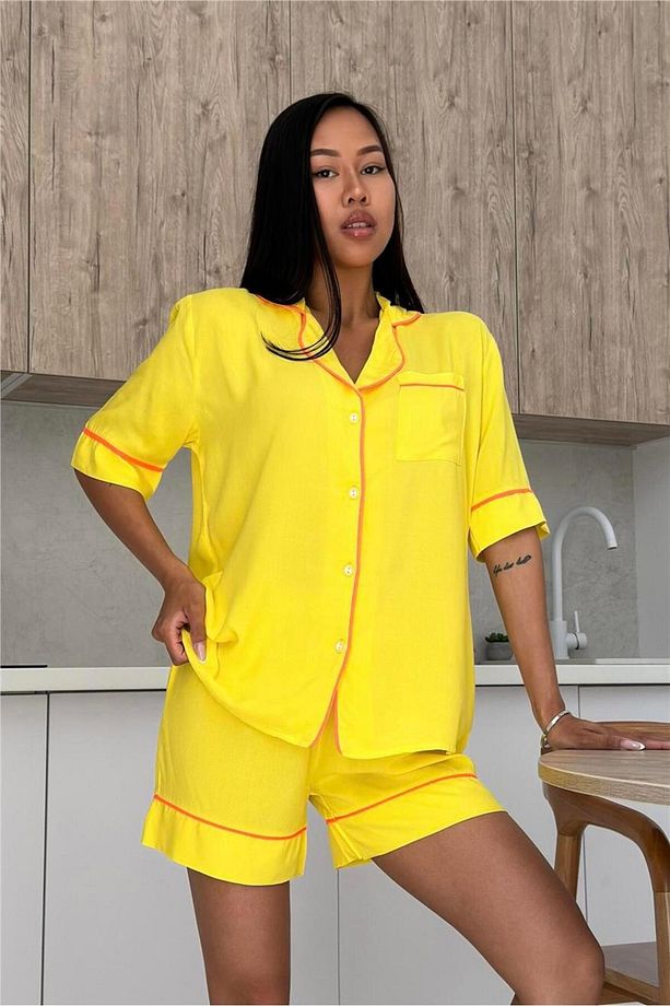 Sonno Luce Sarı Viskon Kısa Pijama Takımı - 1