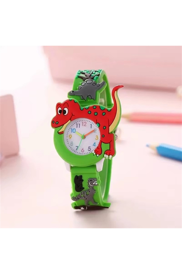 green Kids Cartoon 3D Dinosaur Silicone Quartz Watch Student Watch