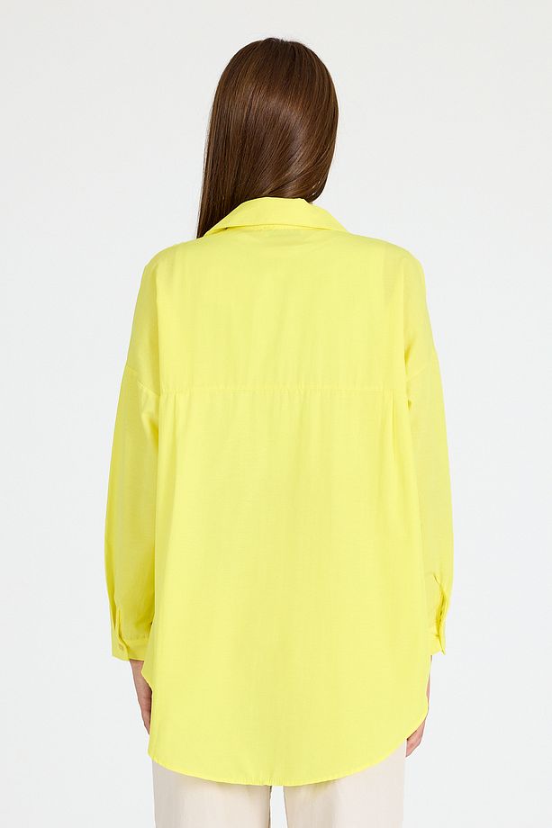 Sarı Çift Cepli Oversize Uzun Basic Gömlek TCR 6256A - 5