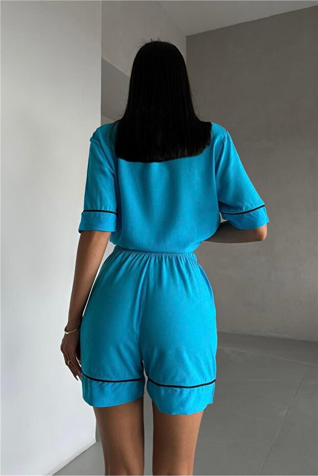 Sonno Luce Mavi Viskon Kısa Pijama Takımı - 3