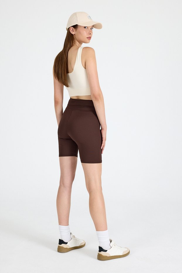 Coffee Ribbed Biker Shorts Leggings 3005