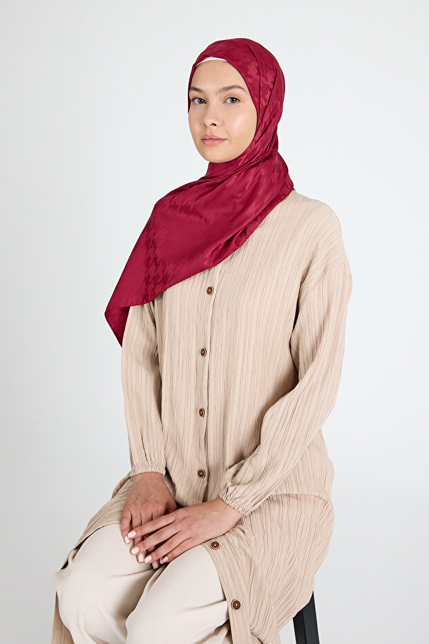 شال جاكار منقوش باللون الأحمر الداكن 5686 - 1