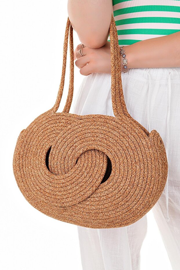 Women's Straw Bag Hand Braided Jute Straw Shoulder Beach Bag