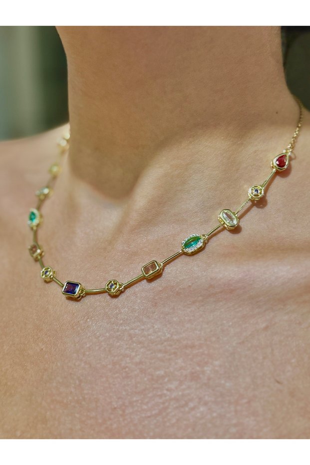 Steel Gold Colored Stone Necklace