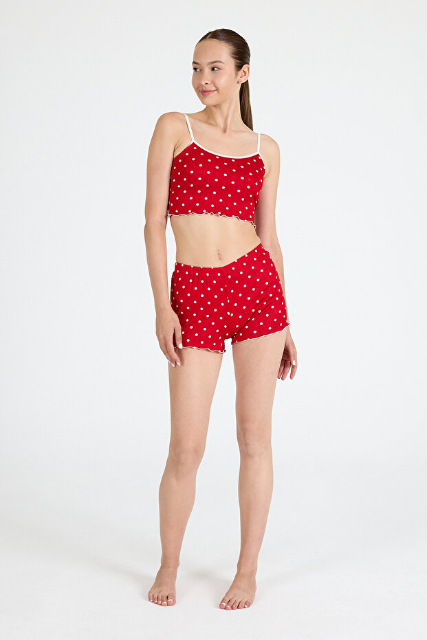 طقم شورت رياضي منقط باللون الأحمر 3404 - 6