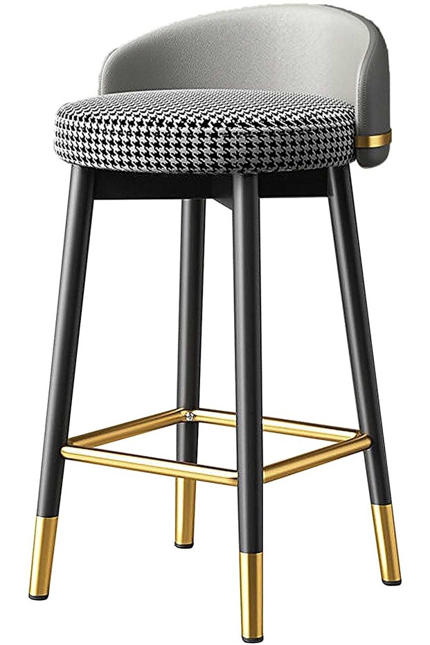 Bar Stools with Backrest Kitchen High Stools with Gold Metal Footrest Round Seat Counter Chair for L