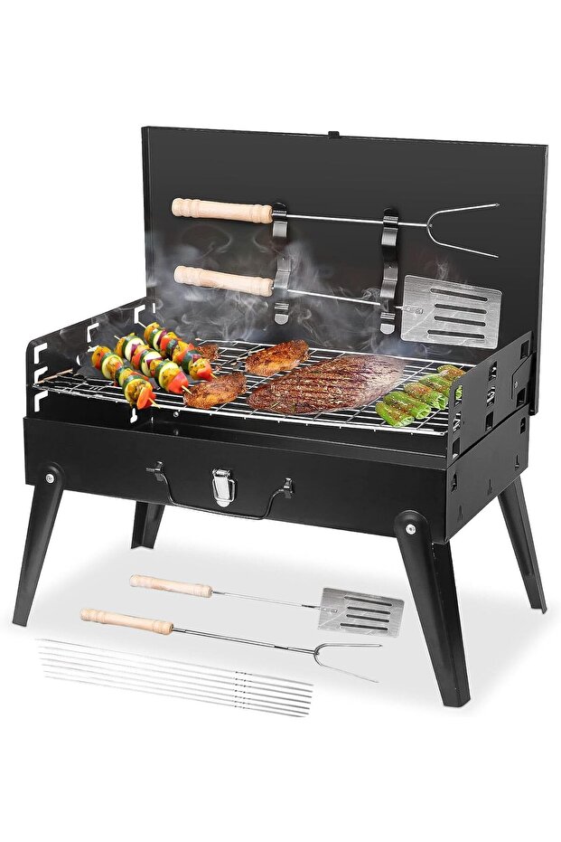 Camping Barbecue Rack, Folding Campfire, BBQ Charcoal Grill, Portable Charcoal Grill Kit, Adjustable