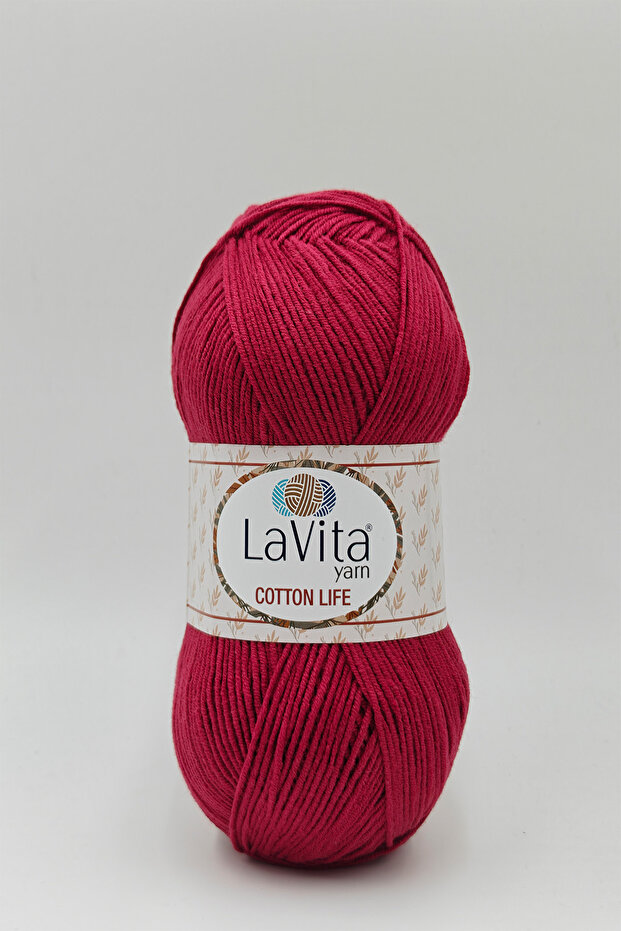 Cotton Life Hand Knitting Yarn 50% Cotton 50% Acrylic 100Gr (3215 Cherry)