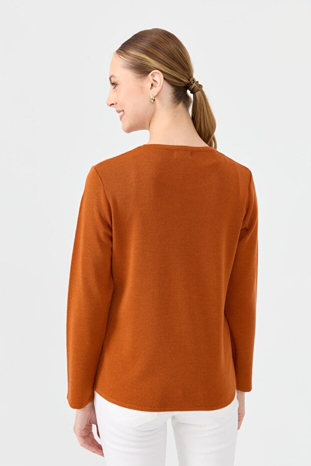 Kadın Sıfır Yaka Uzun Kollu Basic Yün Bluz A.Kiremit - 6