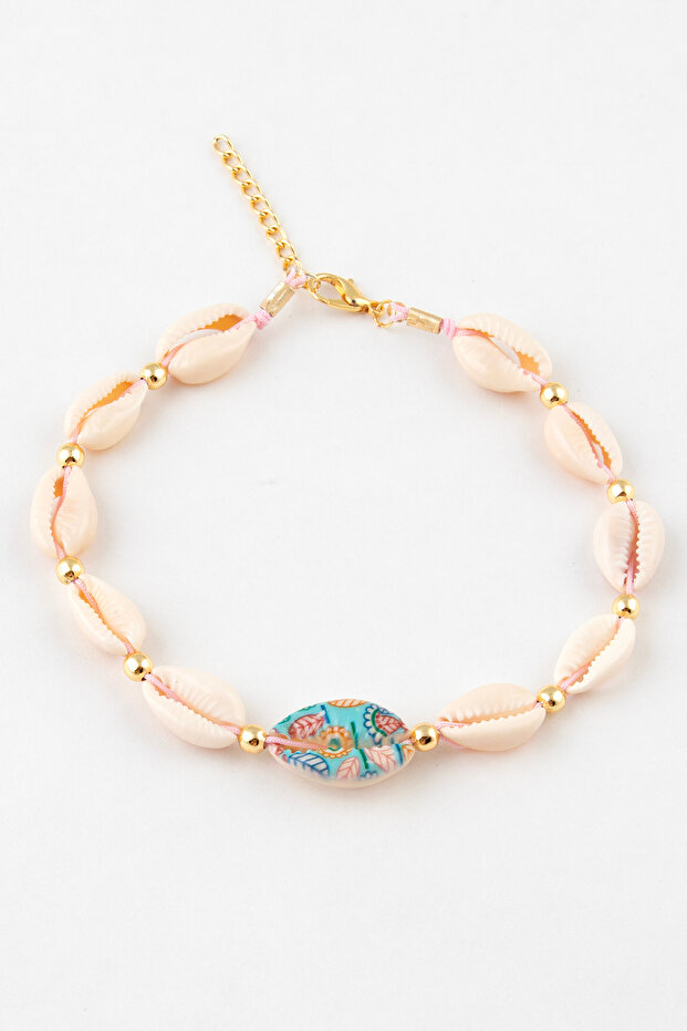 Leaf Patterned Seashell Figured Seashell Drawstring Anklet - 1