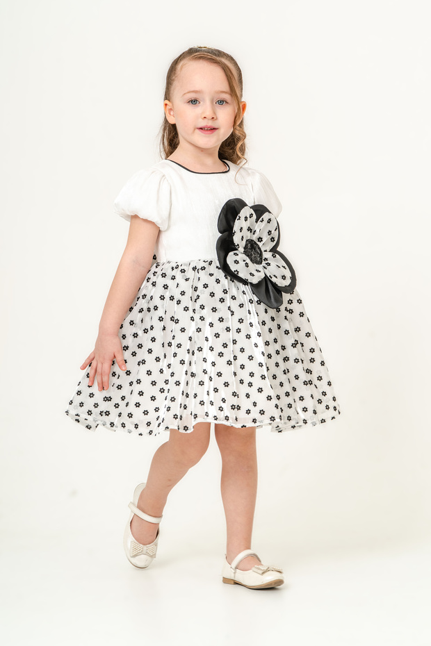 Short Sleeve Flower Detail Girls' Evening Dress (3-6 Years)