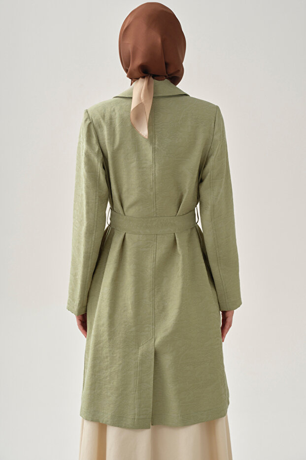 Kuşaklı Jakar Ceket - Mint - 7