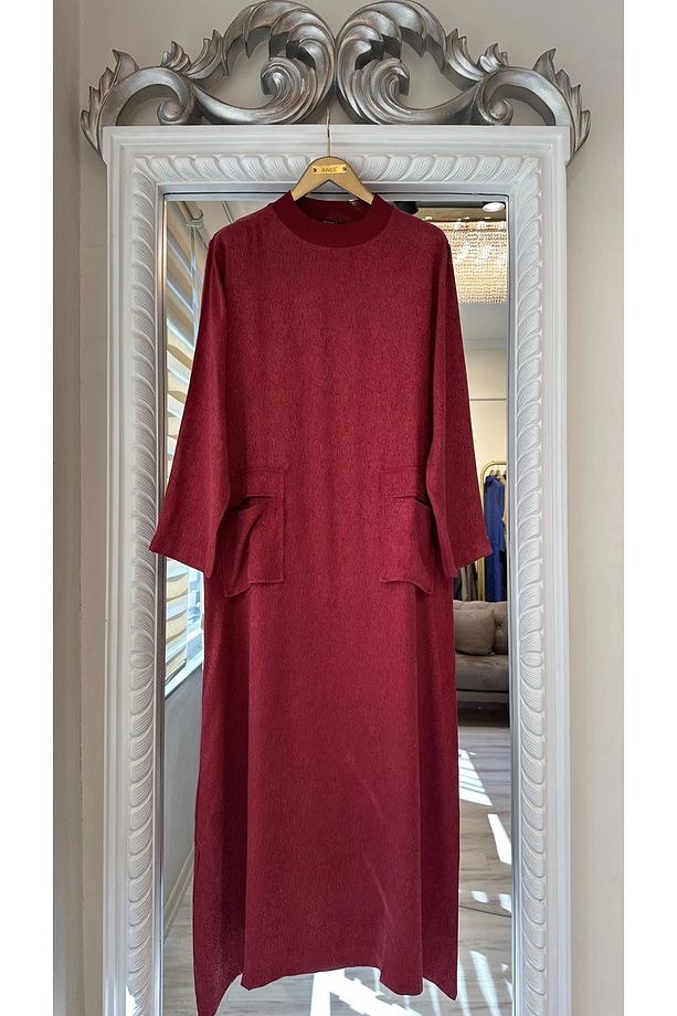 7136 Desenli Modal Elbise - Bordo - 3