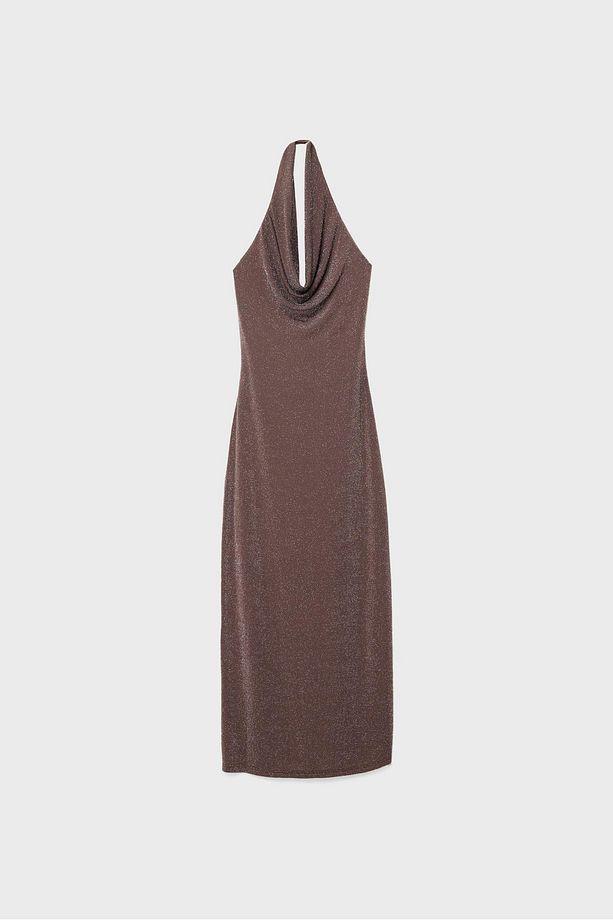 Metalik İplikli Halter Midi Elbise - 6