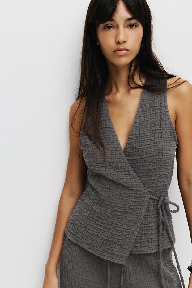 Kruvaze kırışık efektli yelek - 1