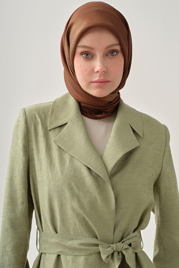 Kuşaklı Jakar Ceket - Mint - 5