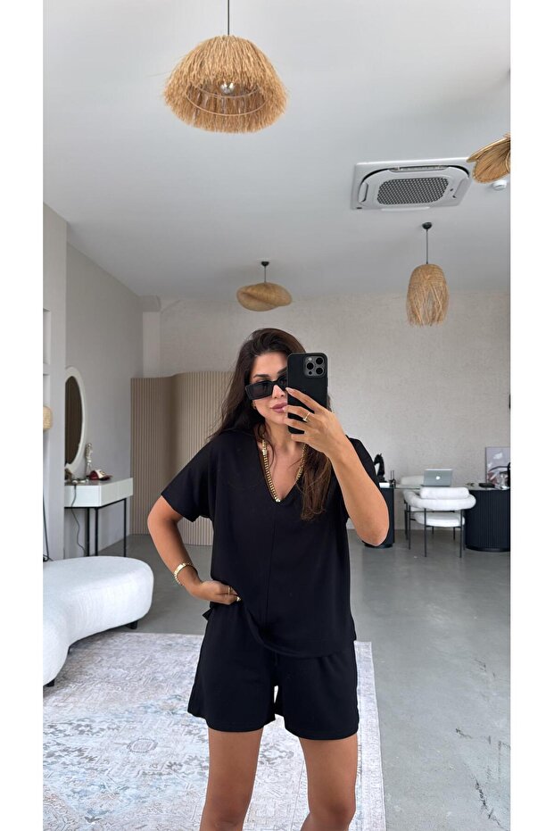 Μαύρο σορτς μπλούζα Modal Σετ - 3