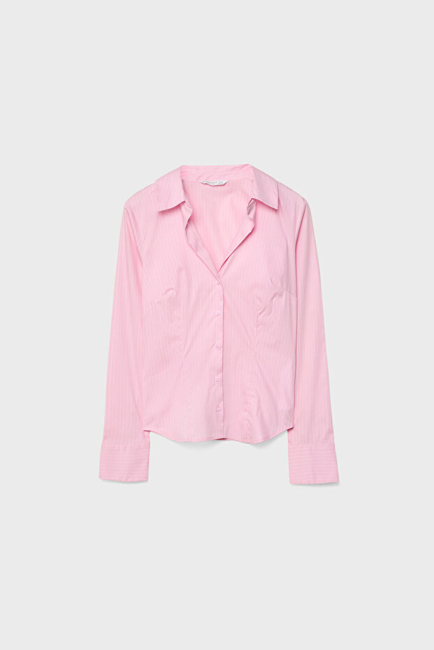 Basic Çizgili Dar Kesim Gömlek - 6