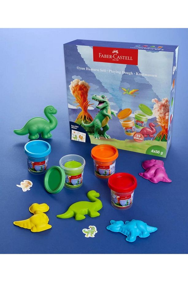 Faber-Castell Dino 4x56 gr Oyun Hamuru ve 3D Kalıp Oyun Hamuru Seti - 1