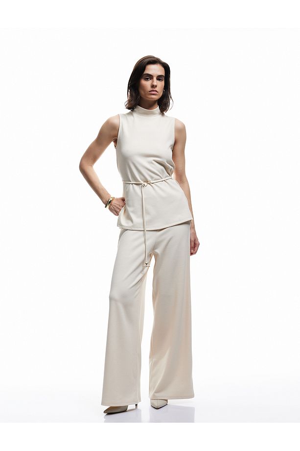 Normal Bel Regular Fit Uzun Geniş Paça Palazzo Pantolon - 1