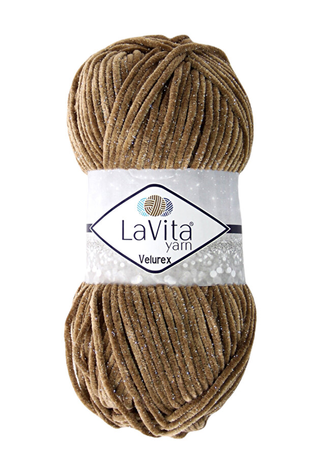 Velurex Silvery Hand Knitting Yarn 90% Polyester 10% Lurex 100Gr (1039 Camel Feather)