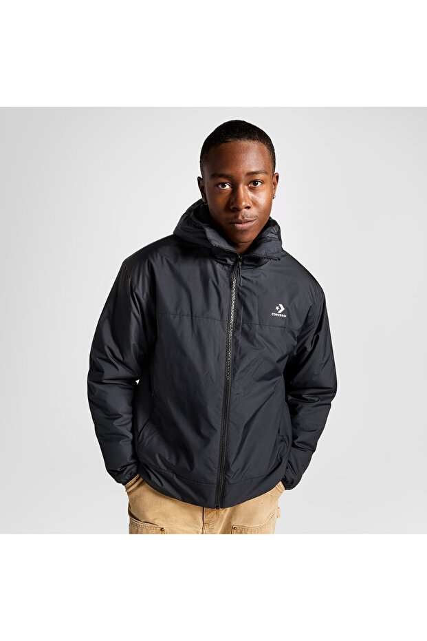 Erkek Kapüşonlu Siyah Mont - 1