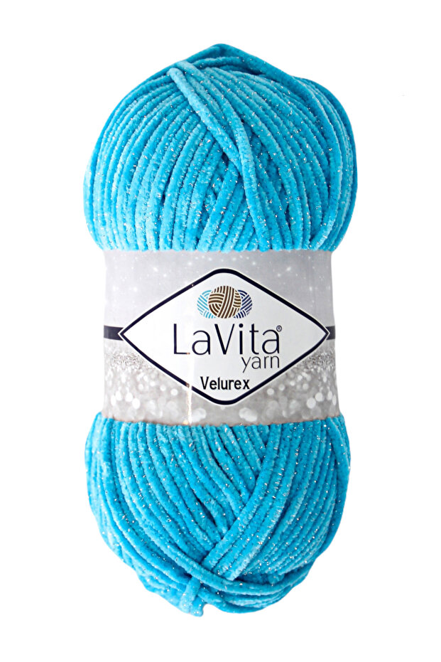 Velurex Glitter Hand Knitting Yarn 90% Polyester 10% Lurex 100Gr (5801 Turquoise)
