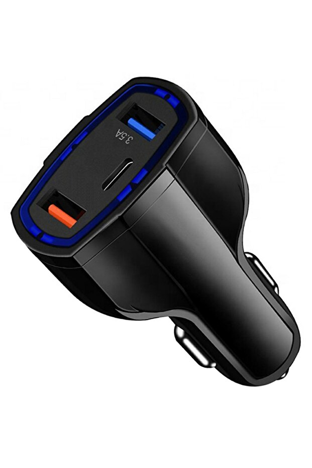 Incarcator auto, 2xUSB, 1xUSB-C, plastic, negru - 1