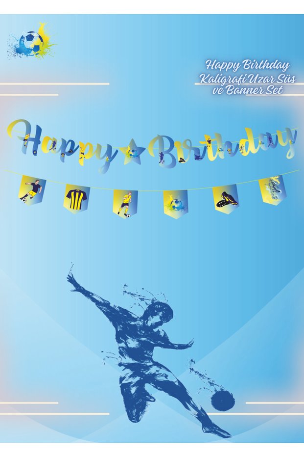 Yellow Navy Blue Fan Happy Birthday Calligraphy and Banner Set