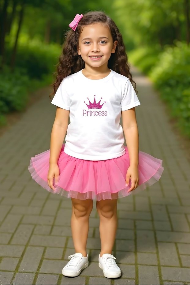 Girls' Crew Neck Princess Printed 100% Cotton T-Shirt
