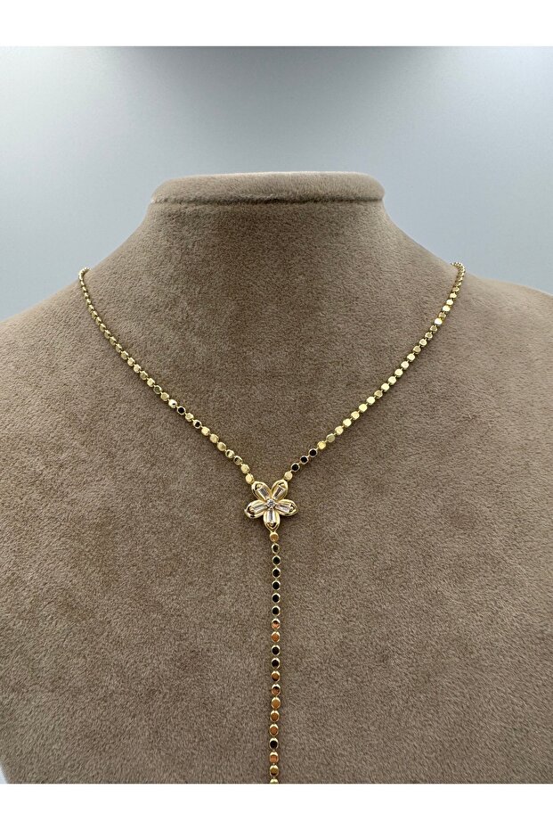 Çiçek Detaylı Pirinç Y Kolye - 1