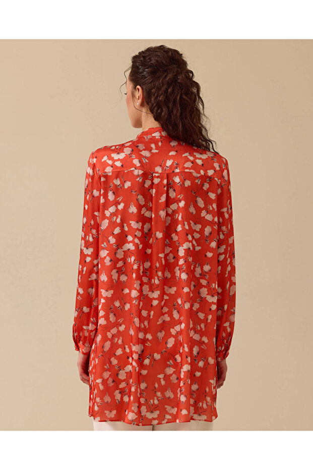 Çiçek Desenli Pliseli Gömlek - 3