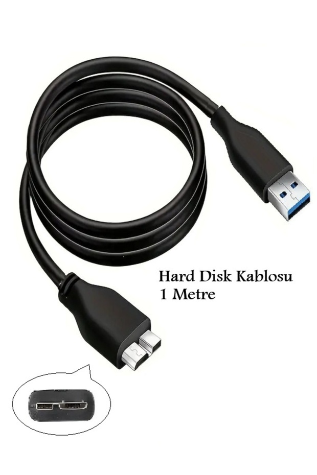 USB 3.0 Taşınabilir HDD Harddisk Hard Disk Kablosu (1 Mt Siyah) Micro USB -B / Hızlı Veri Aktarır - 1