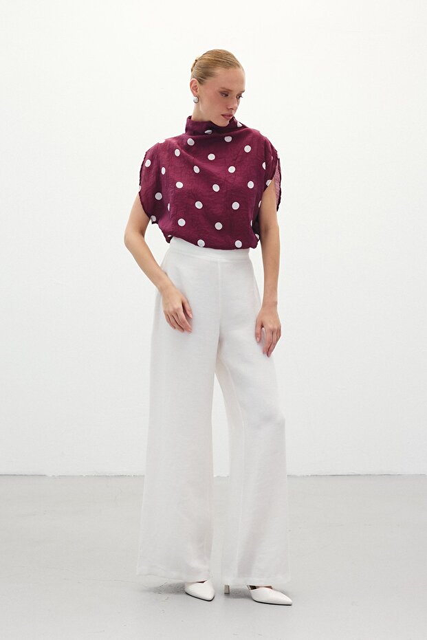 بلوزة منقطة - أحمر كلاريت - 2