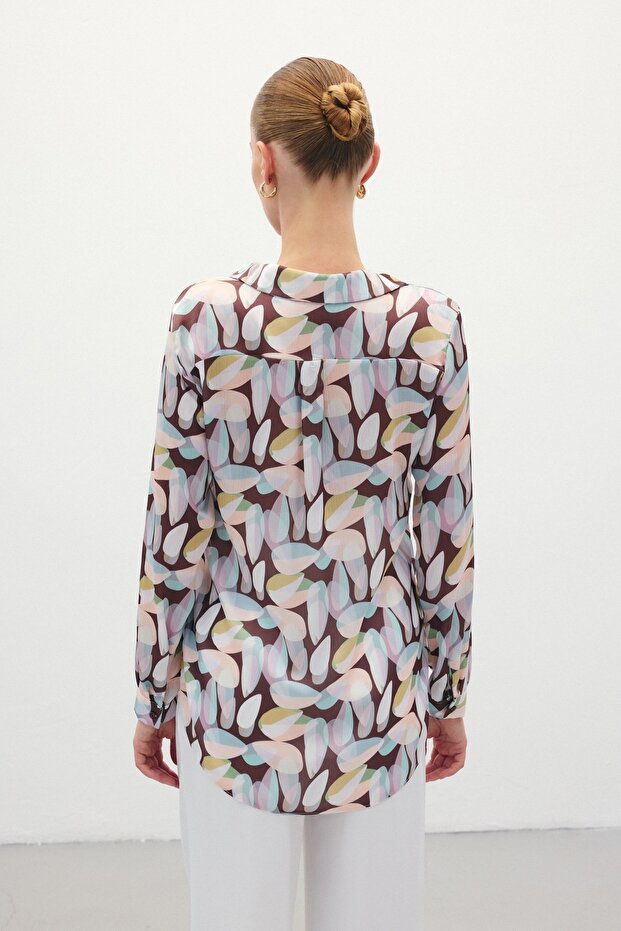 Patterned Long Shirt - Brown - 6