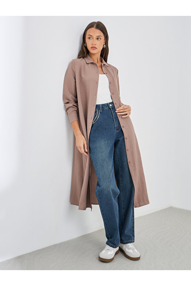 Regular Fit Buttoned Spread Collar Kimono Shirt