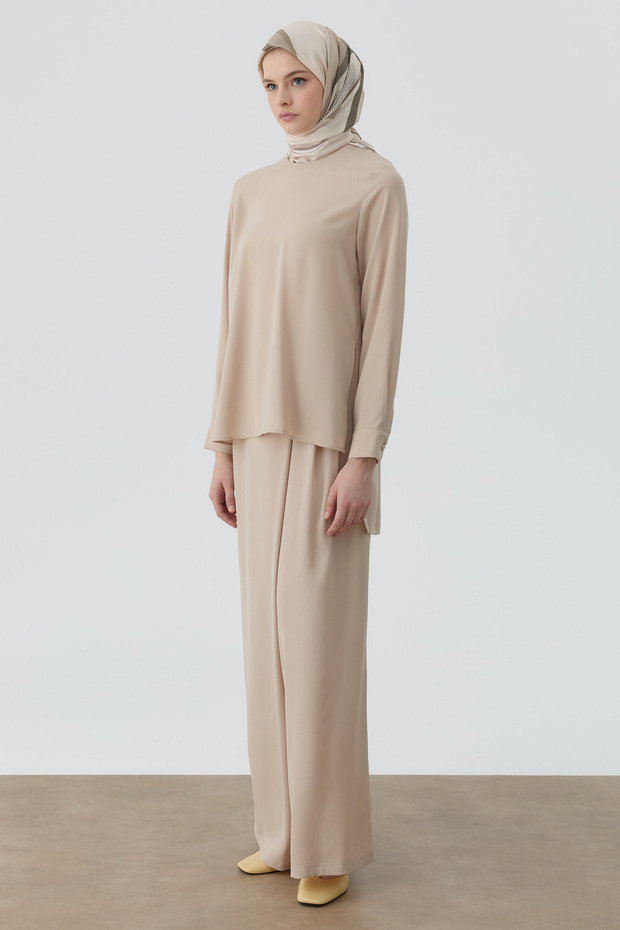 Anvelop Pileli Pantolon - Bej - 5