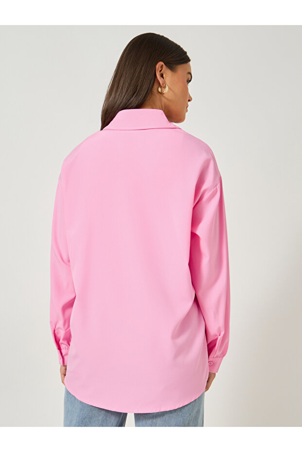 Solid Button Front Long Sleeve Shirt - 5