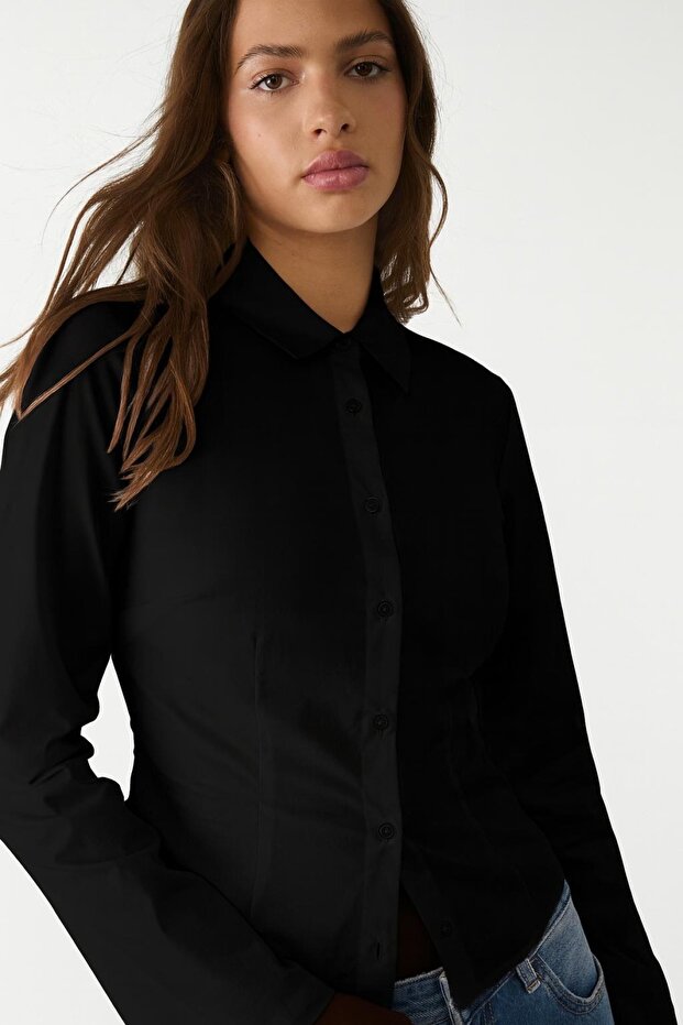 Vücuda Oturan Basic Crop Gömlek - 2