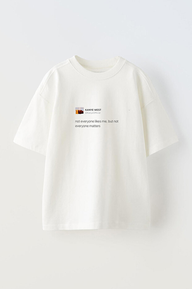 Kanye Tweet Front Printed Cotton White Oversize t Shirt