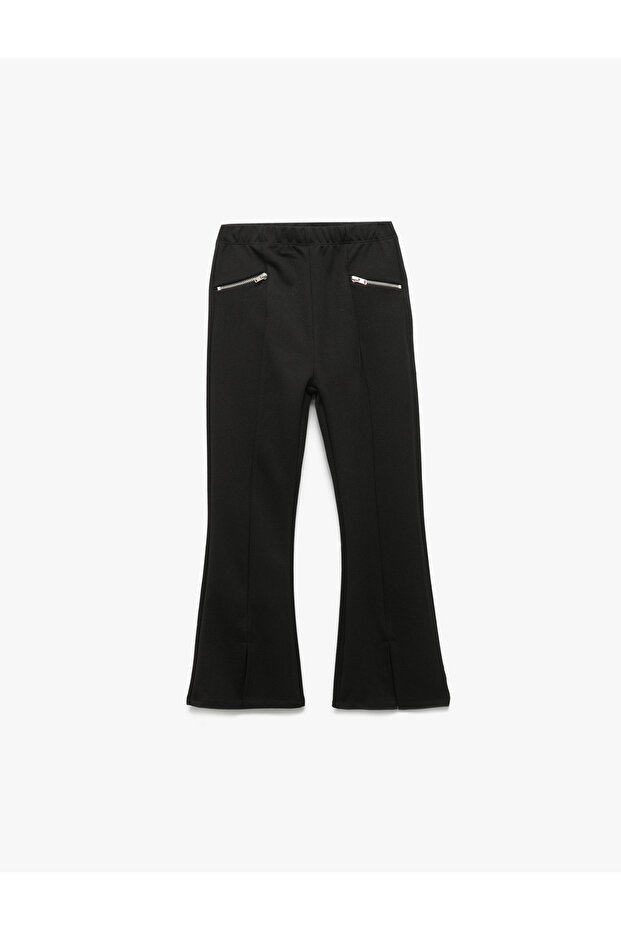 Zipper Detailed Viscose Blended Wide Leg Trousers