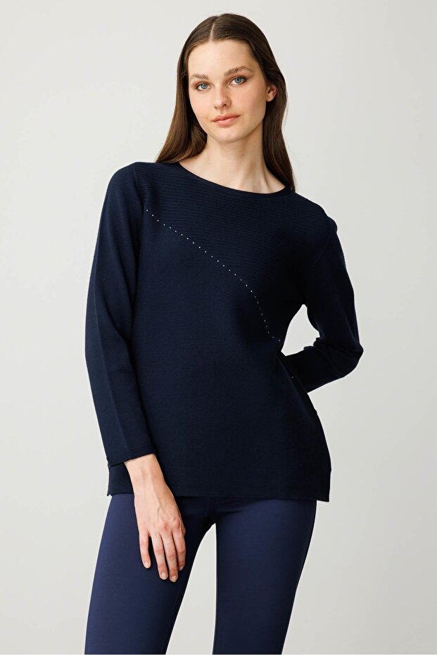 Women's Crew Neck Verev Stone Sweater K.Navy Blue