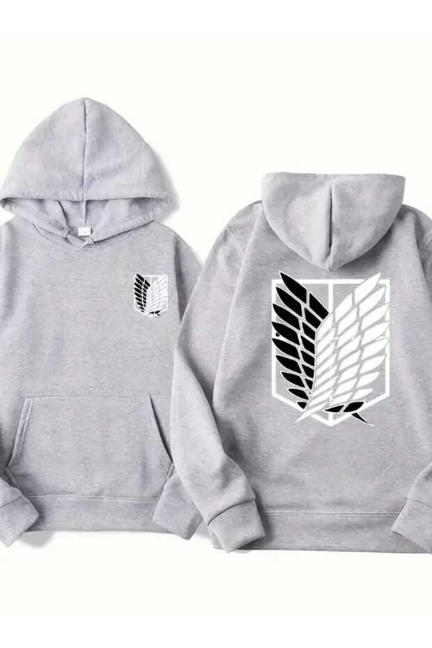 Aot Discovery Union Back Chest Printed Hooded Pocket Inside Wool Gray Sweatshirt