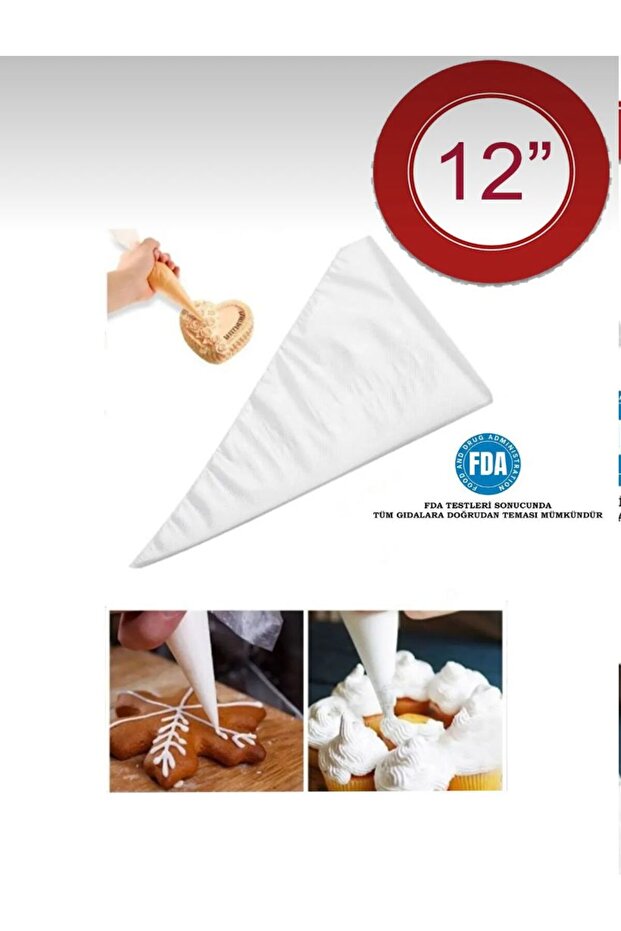 100'lü Krema Sıkma Torbası Kullan At Krem Şanti Torbası Pasta Süsleme Torbası 12" - 1