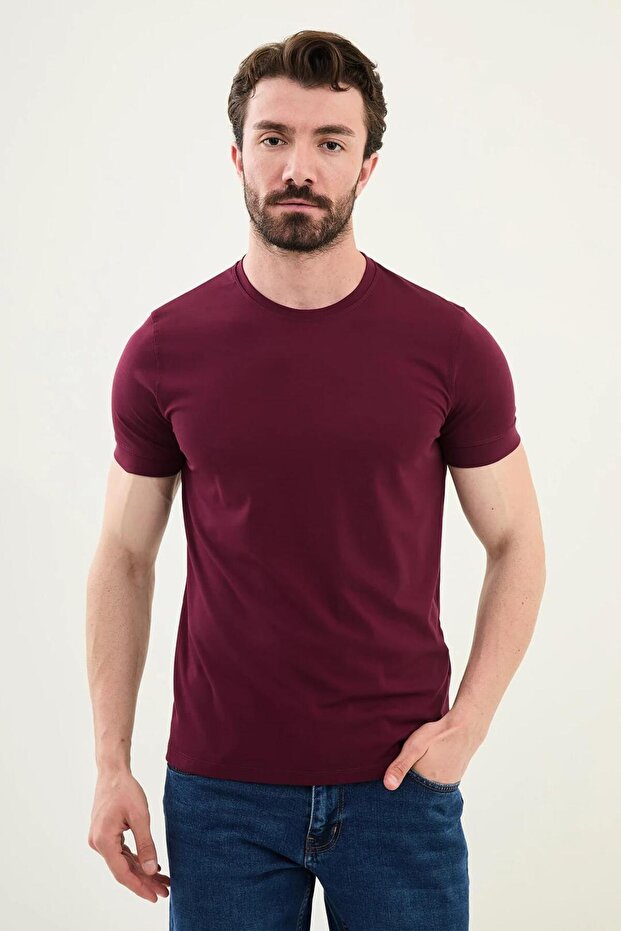 Ανδρικό μπλουζάκι Basic Slim Fit Crew Neck Basic Claret Red - 36863.25Y - 1