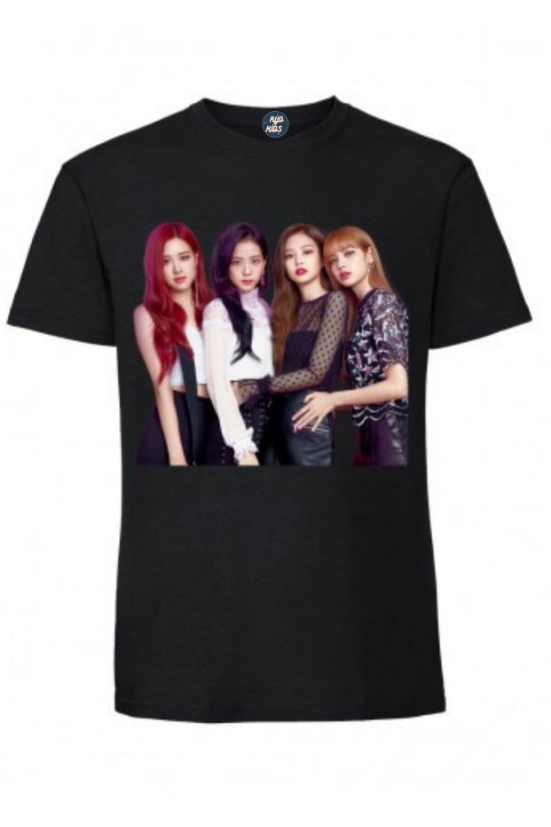 BLACK PINK GROUP Printed Short Sleeve Unisex BLACK Kids T-Shirt