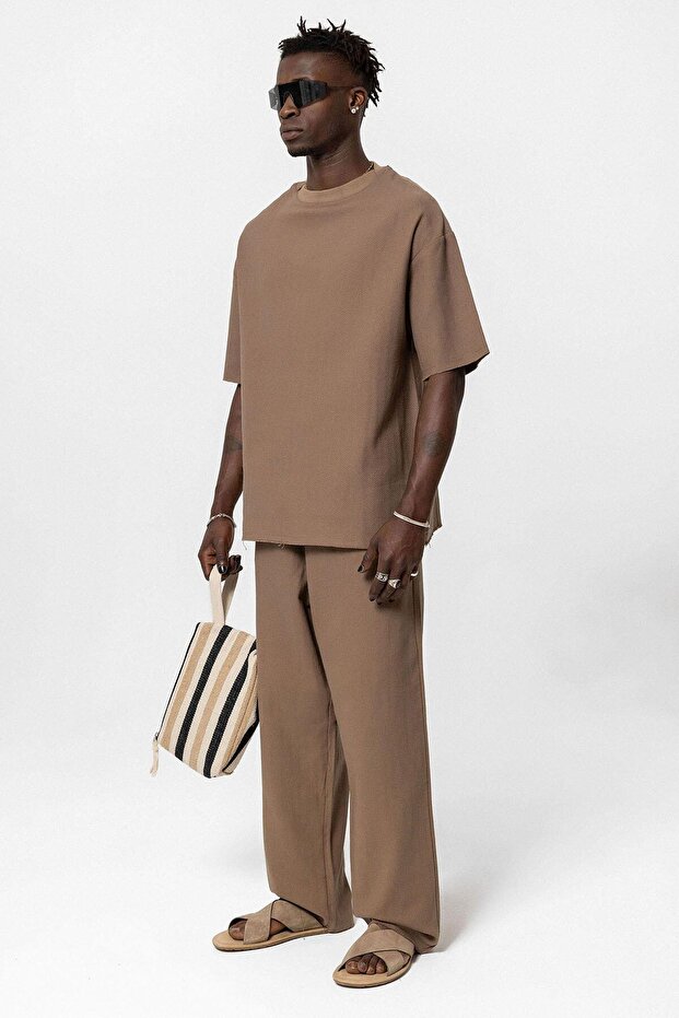 Basıc Oversize Keten Takım Kahve - 7